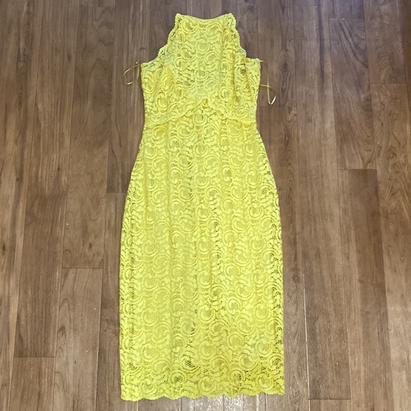 Zara Yellow Lace Overlay Dress - Picture 6 of 12